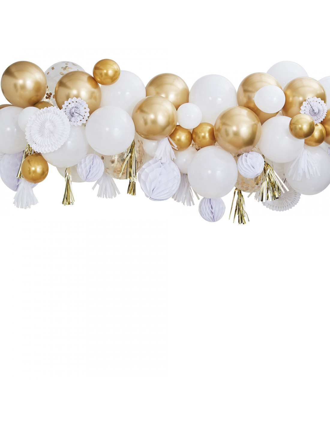 Kit Guirlande Ballons Blancs & Or,Rosaces,Boules Papier - Les