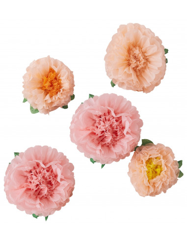 5 Pompons Fleurs Rose Pastel Et Peche Les Bambetises