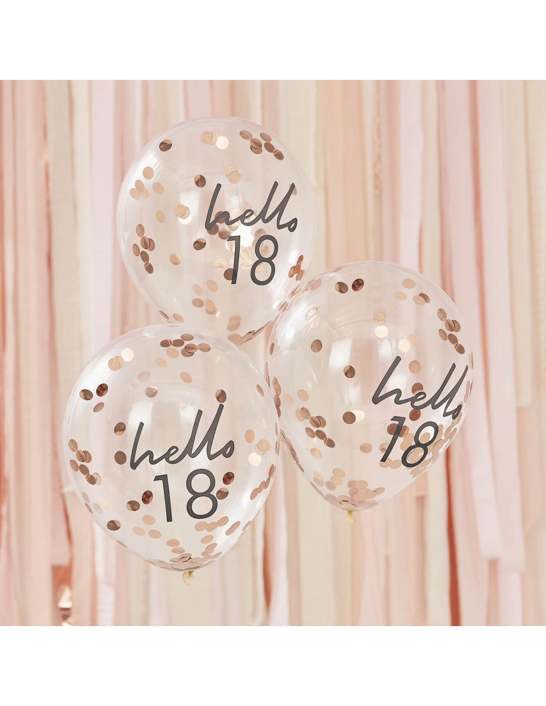5 Ballons 18 Ans Hello 18 Confettis Rose Gold - Les Bambetises