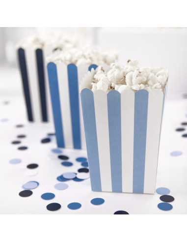 6 Boites à Popcorn Rayures Bleues Assorties