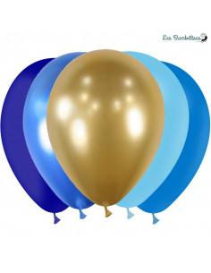20 Ballons de Baudruche Bleus & Or Assortis