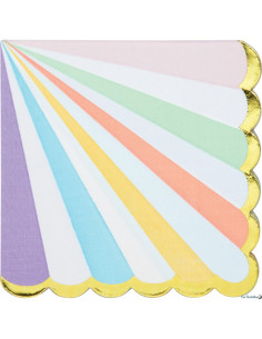16 Serviettes Rayures Pastels Multicolores Déco Fête Pastel