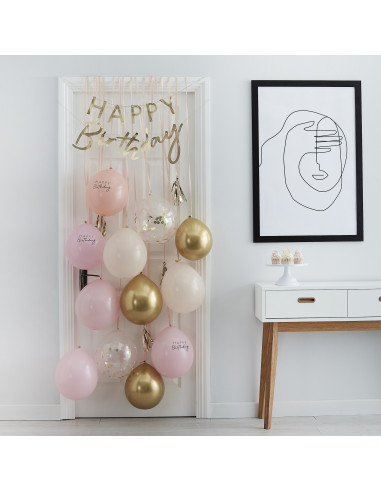 Rose et or rose - Bouquet de ballons confettis d'anniversaire