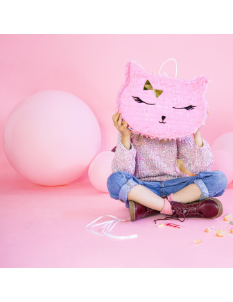 Pinata à tirer Tête de chat - Jeu et animation anniversaires de filles