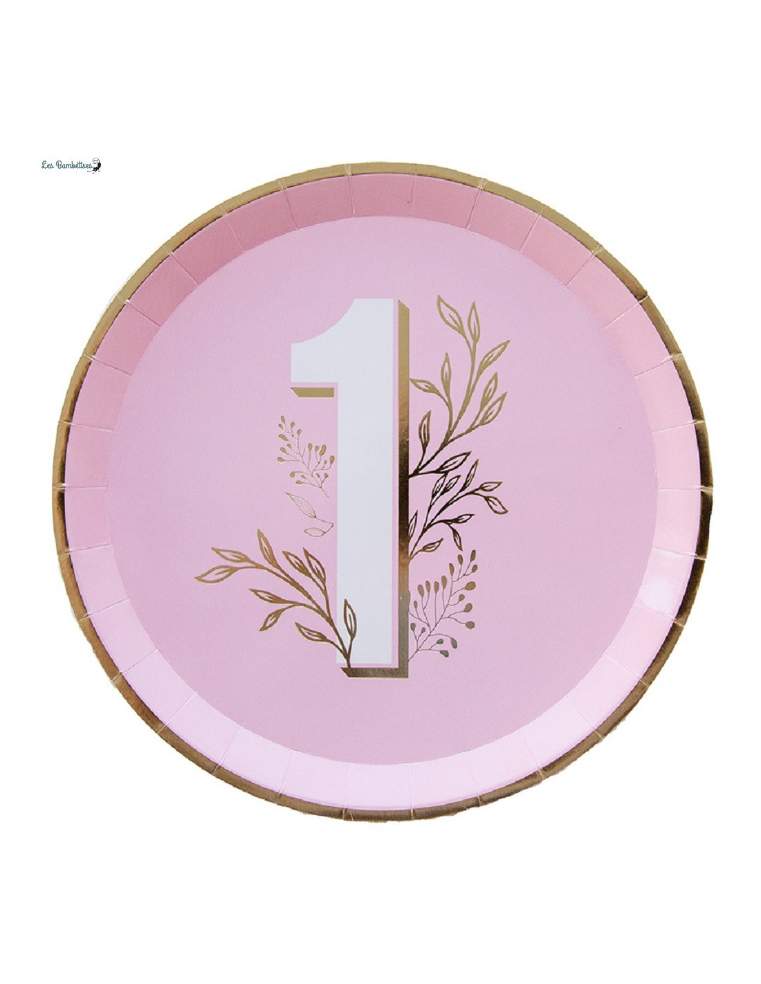 8 Grandes Assiettes Anniversaire 1 An Rose &Or - Les Bambetises