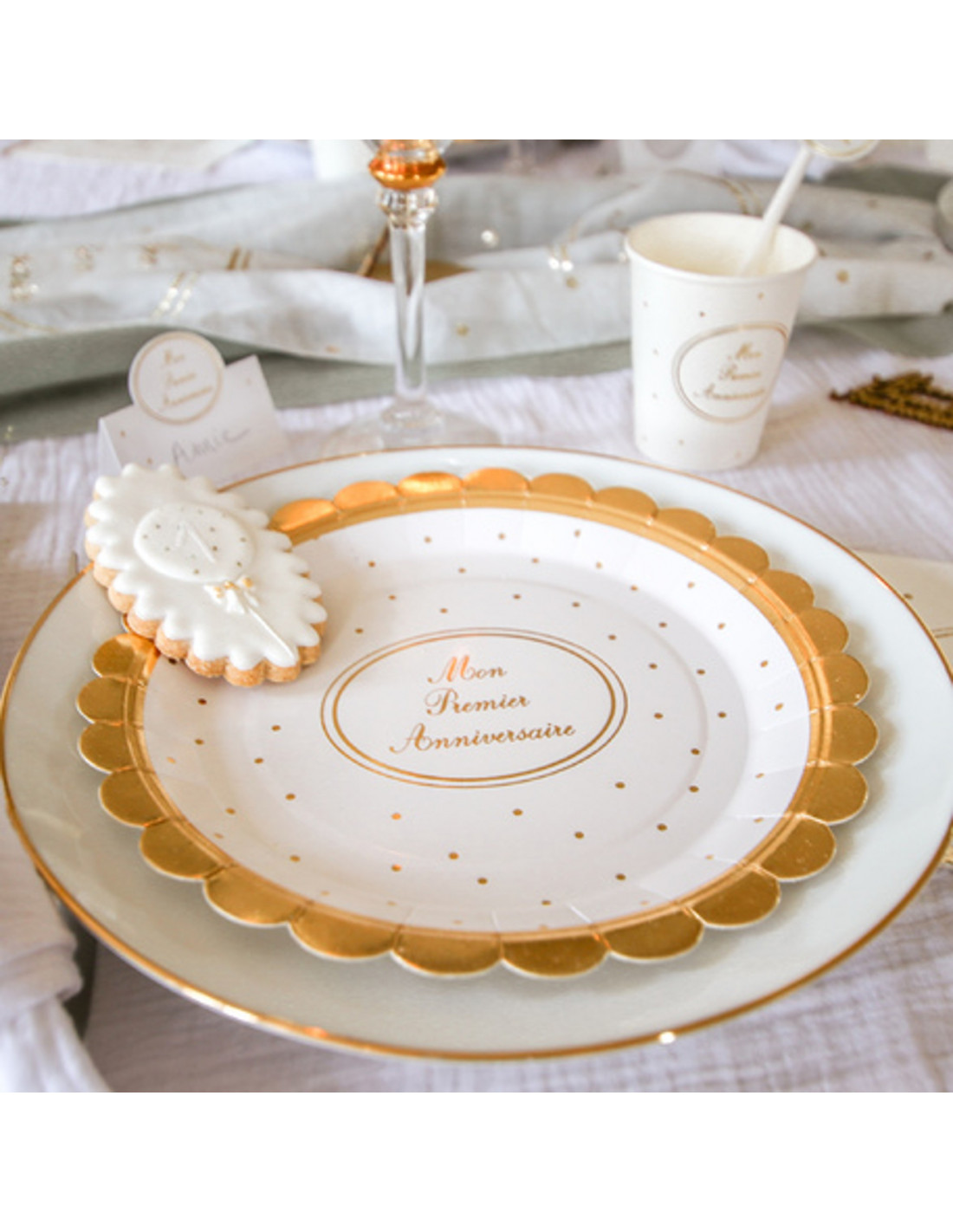 8 Grandes Assiettes Anniversaire 1 An Rose &Or - Les Bambetises