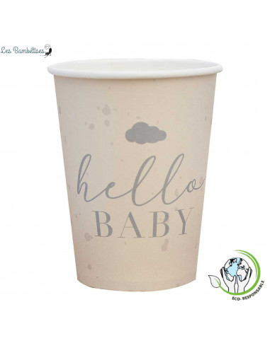 5 Ballons Hello Baby Beige Confettis Nuages - Les Bambetises
