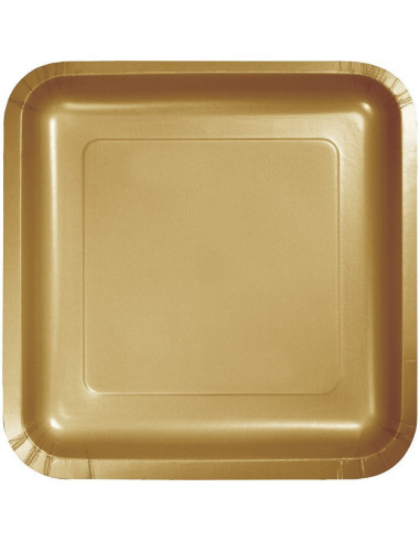18 petites assiettes dorées carrées en carton hauteur 17cms