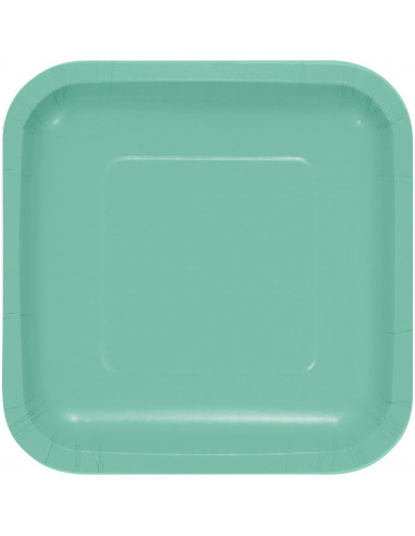 18 petites assiettes carrées en carton vert pastel 17cms