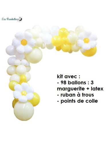 Kit arche à ballons blanc et doré (120 ballons)