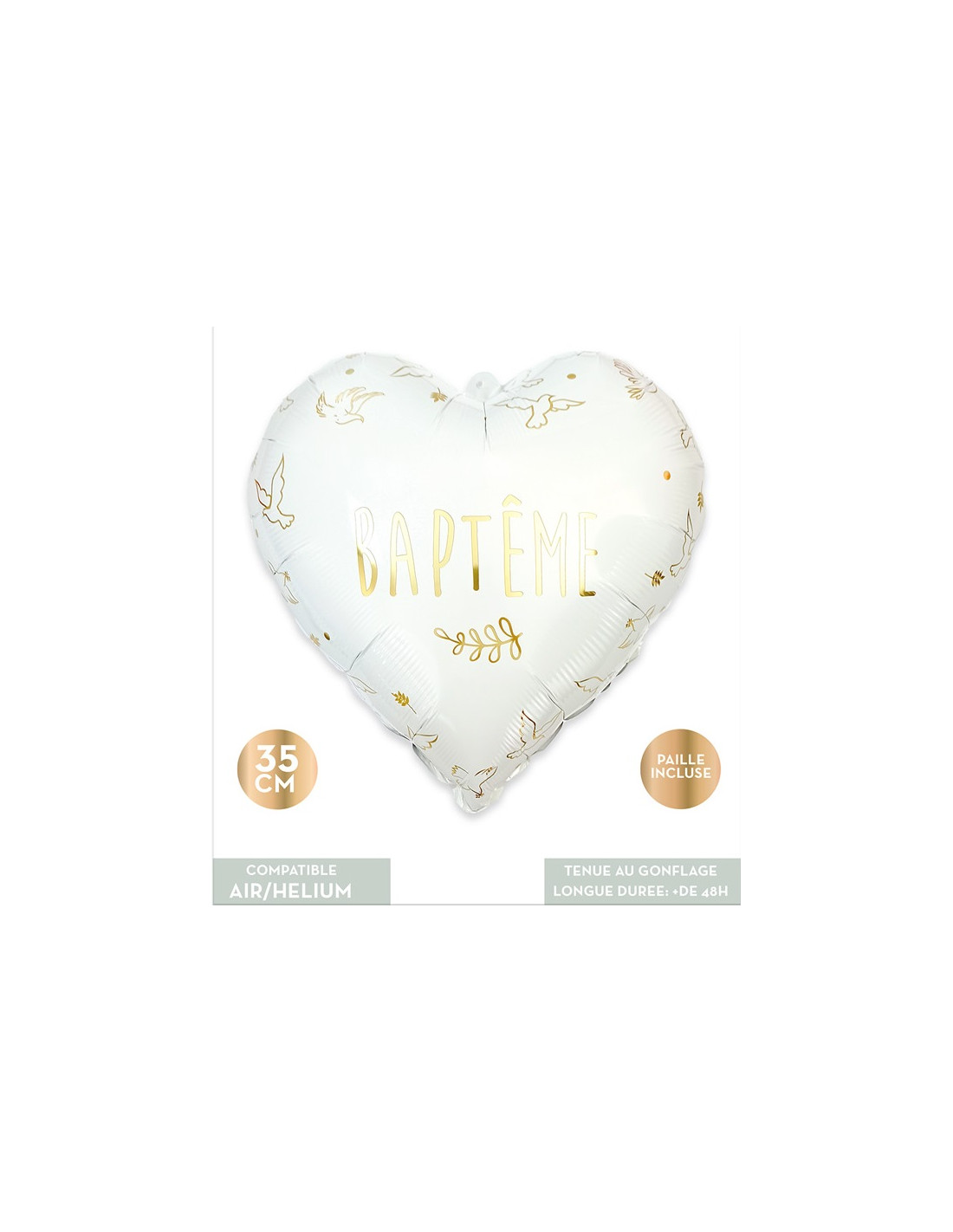 Ballon Décoration De Mariage - Coeur Blanc Et Or Glitter Amour