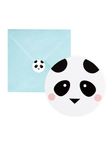 8 Invitations Panda avec Stickers et enveloppes