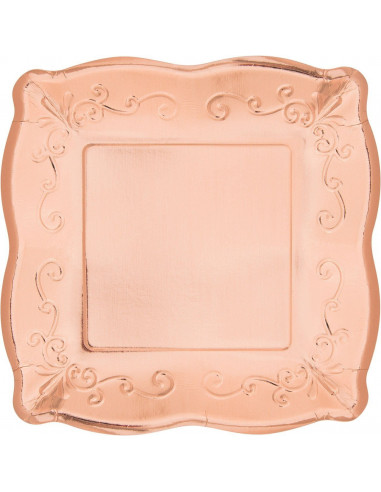8 petites assiettes carrées dessin en relief rose gold