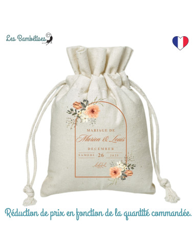 Pochon Personnalisé Cadeau Invité Mariage Fleurs Bohème