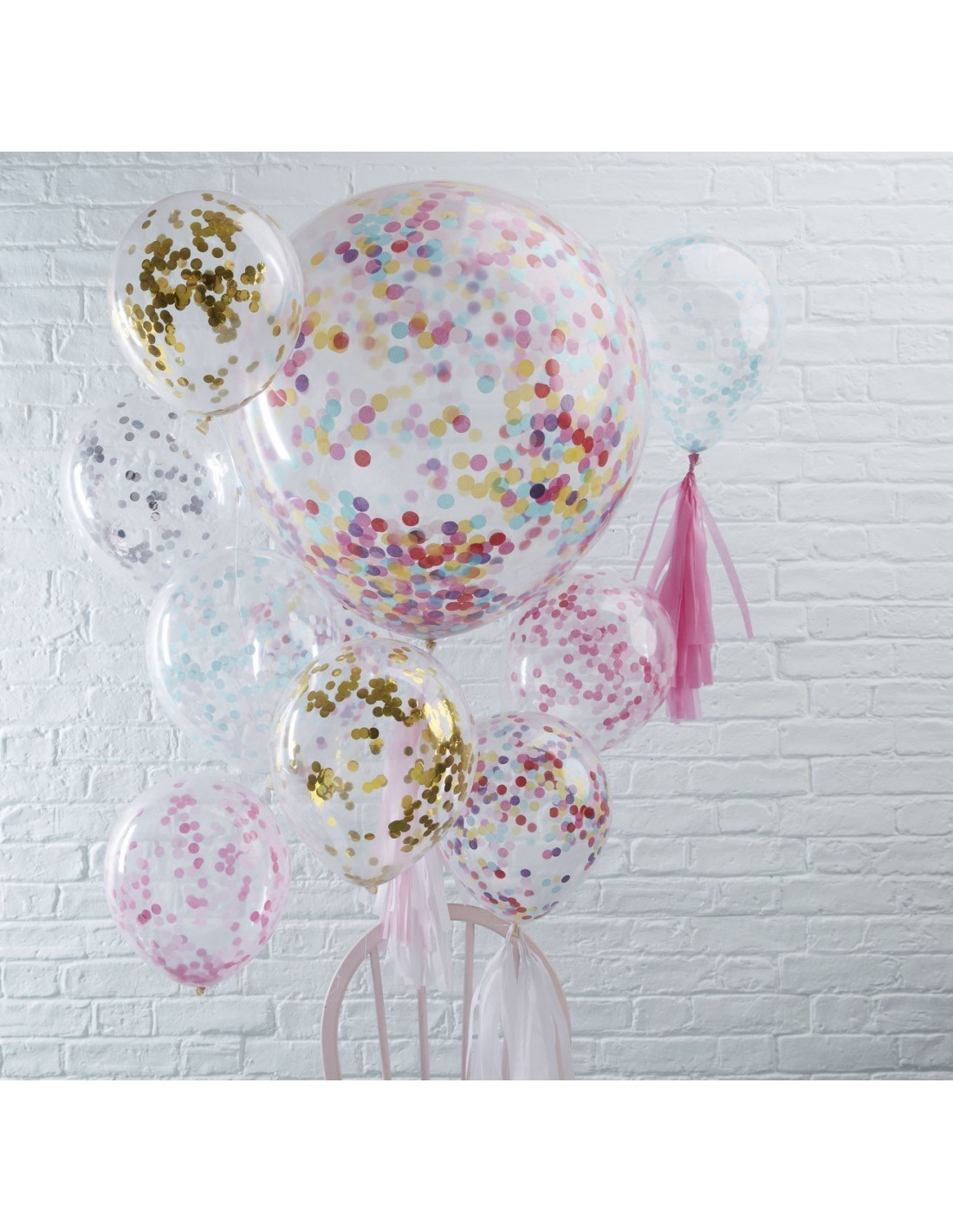 5 Ballons Transparents avec Confettis Rose Gold à l'intérieur