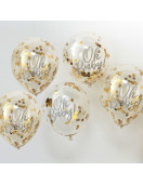 5 ballons transparents avec écriture "Oh Baby" et confettis dorés