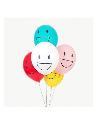 5 ballons imprimés motif Happy faces my little day