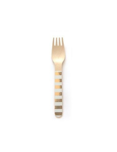 24 fourchettes en bois avec rayures or et blanc