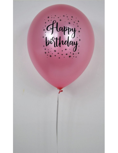 5 ballons rose clair métallisés imprimés "Happy birthday" avec étoiles