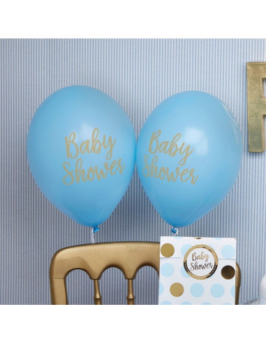 8 ballons bleus écriture "Baby Shower"