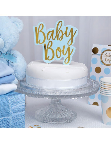 Décoration gateau Cake topper "Baby Boy" bleu et doré