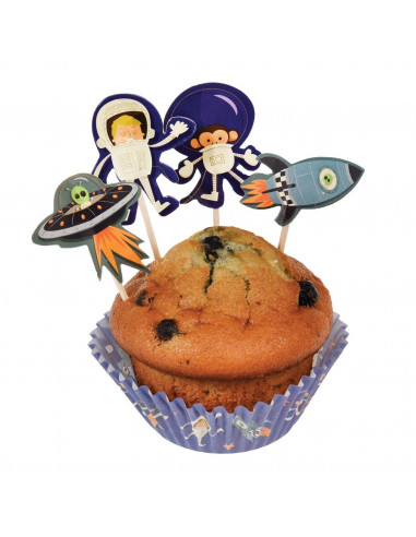 Kit cupcakes et piques pour decoration gateaux thème espace astronaute
