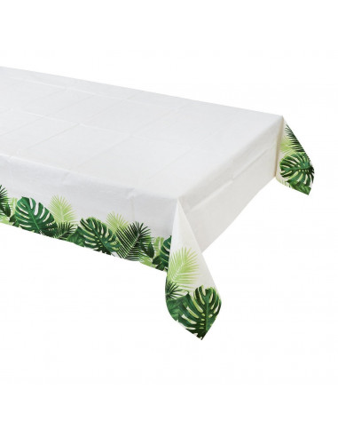 Nappe en papier ivoire avec feuilles de palmiers sur côté