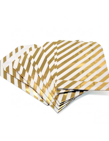 10 pochettes en papier blanc avec rayures dorées en diagonale