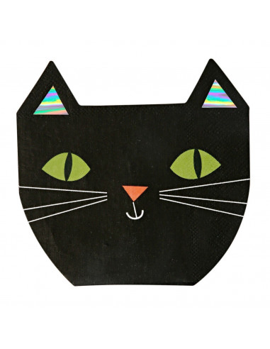 16 serviettes de table chat noir pour décoration Halloween