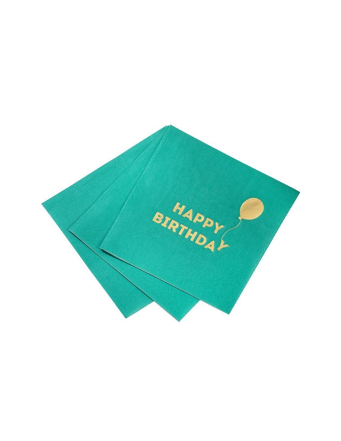 16 Petites Serviettes Vertes Happy birthday Ballon Doré - Les