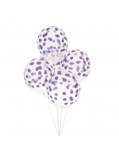 5 ballons transparents imprimés de pois violets my little day