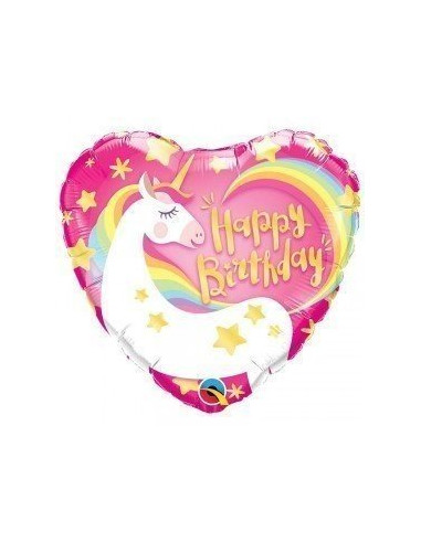 Ballon métallique coeur Licorne Magique Happy Birthday