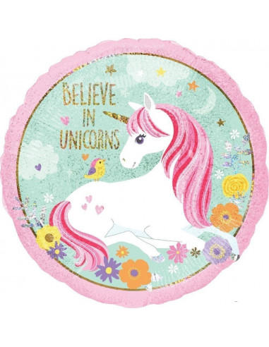 Ballon métallique pastel Licorne "Believe in unicorns"