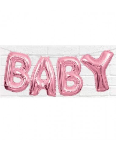 Ballon métallique rose pastel écriture "Baby" en majuscule