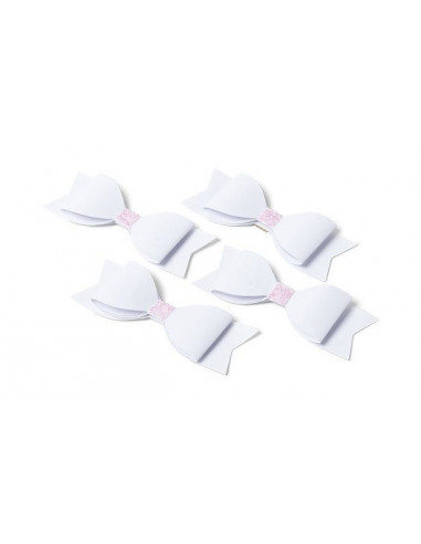 4 noeuds papillons adhésifs blancs avec touche rose pailletée